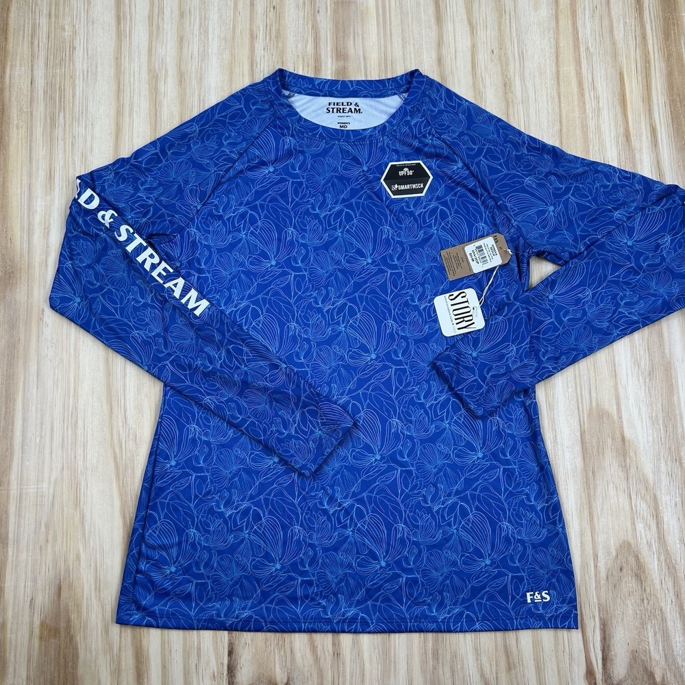 Field & Stream NEW Women's‎ M Blue Floral Surf UPF 30 Smartwick Long Sleeve Tech
